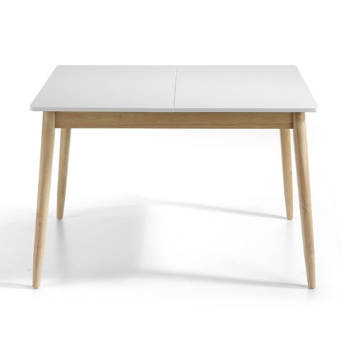 Tables à manger Table à manger extensible en bois coloris blanc avec pieds en bois de chêne massif - Longueur 120-160 x Profondeur 80 x Hauteur 76 cm