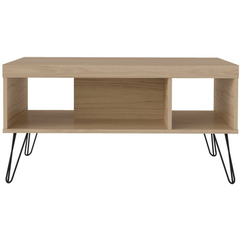 Pegane - Table basse salon en bois coloris chêne avec pieds en métal noir - Longueur 91 x Profondeur 59 x Hauteur 46.5 cm Pegane  - Maison