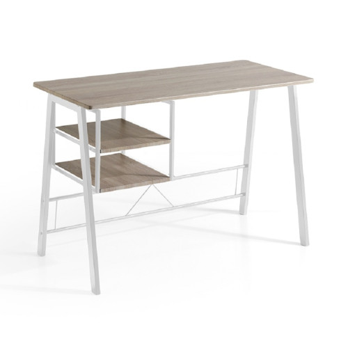 Pegane - Table de bureau en bois effet chêne avec structure en métal blanc mat - Longueur 120 x Profondeur 52 x Hauteur 76.5 cm - Mobilier de bureau Vert