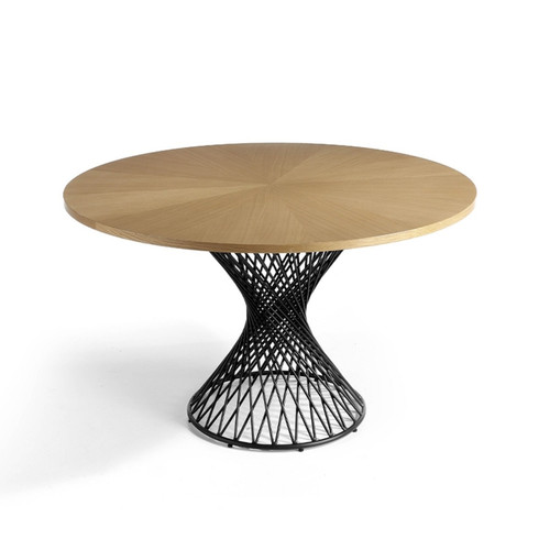Pegane - Table à manger rond en bois plaqué chêne avec pieds en métal noir mat - Diamètre 137 x Hauteur 76 cm Pegane  - Table ronde bois