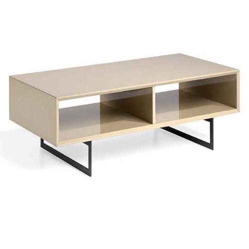 Pegane - Table basse rectangulaire en bois laqué beige avec pieds en métal noir mat - Longueur 120 x Profondeur 60 x Hauteur 35 cm Pegane  - Table basse rectangulaire bois