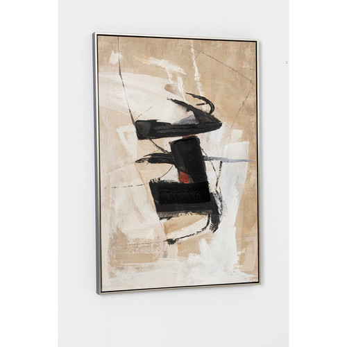 Pegane Ensemble de 2 tableaux peinture à l'huile sur toile,peinte à la main avec cadre noir- Longueur 180 x Profondeur 4 x Hauteur 60 cm
