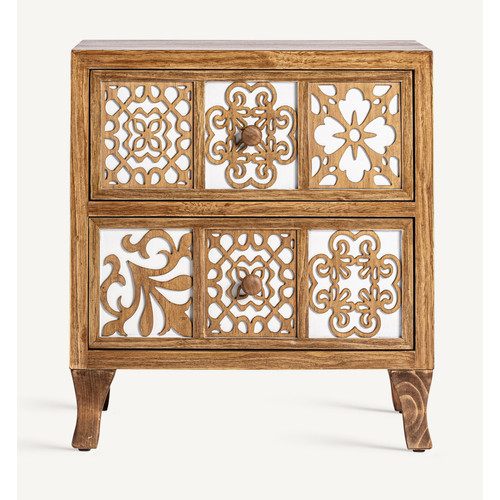 Pegane - Chevet, Table de nuit en bois coloris naturel, blanc - Longueur 50  x Profondeur 37 x Hauteur 55 cm Pegane - Chevet Pegane
