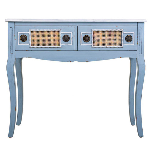 Pegane - Meuble console, table console en bois avec 2 tiroirs coloris bleu - Longueur 90  x Profondeur  33 x Hauteur 77 cm Pegane  - Salon, salle à manger