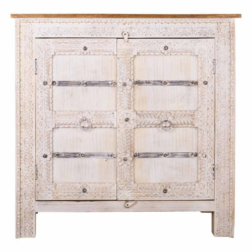 Pegane - Meuble console, table console en bois avec 2 portes coloris blanc, naturel - Longueur 104 x Profondeur 46 x Hauteur 104 cm Pegane  - Console bois blanc