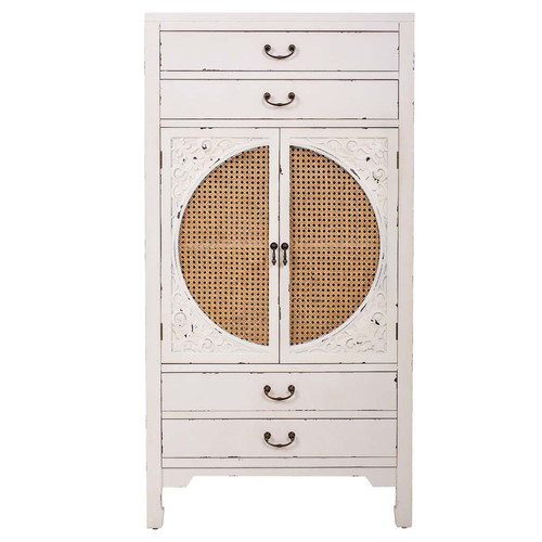 Armoire Pegane Armoire, placard en bois avec 4 tiroirs et 2 portes coloris blanc, naturel - Longueur 70 x Profondeur 40 x Hauteur 135 cm