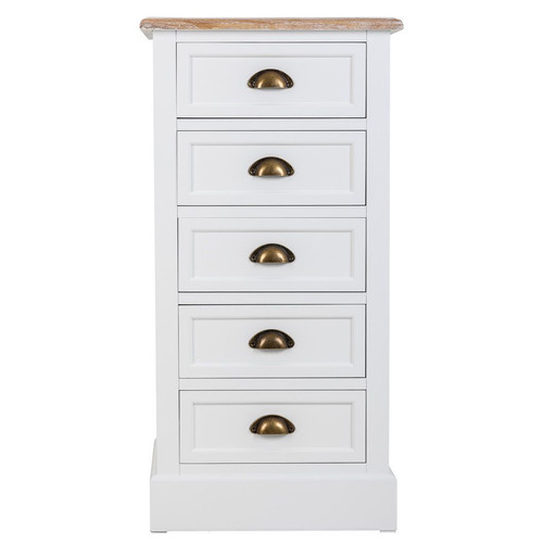 Pegane - Chiffonnier, meuble de rangement en bois avec 5 tiroirs coloris blanc, naturel - Longueur 45 x Profondeur 35 x Hauteur 90 cm Pegane  - Commode