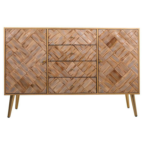 Pegane - Buffet, meuble de rangement en bois avec 4 tiroirs et 2 portes coloris naturel - Longueur 120 x Profondeur 40,5 x Hauteur 81 cm Pegane  - Buffets, chiffonniers