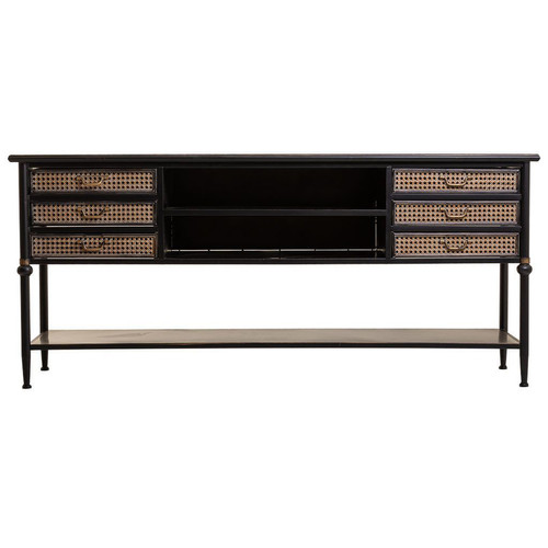 Pegane - Buffet, meuble de rangement en métal avec 6 tiroirs coloris marron - Longueur 180 x Profondeur 45 x Hauteur 80 cm Pegane  - Buffet 180 cm
