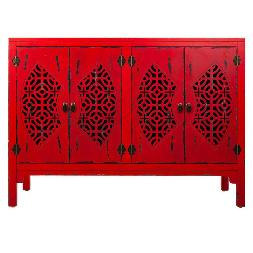 Pegane - Buffet, meuble de rangement en bois avec 4 portes coloris rouge - Longueur 120 x Profondeur 40 x Hauteur 86,5 cm Pegane  - Buffet Design Buffets, chiffonniers