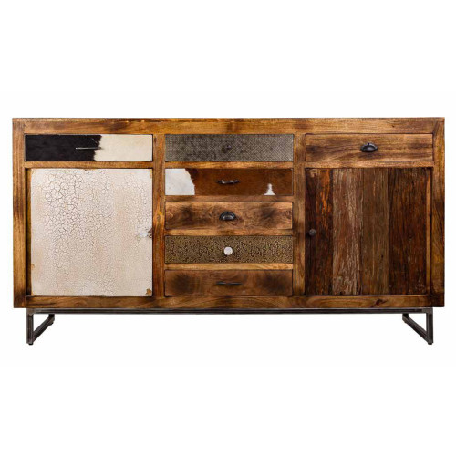 Pegane - Buffet, meuble de rangement en bois avec 7 tiroirs et 2 portes coloris marron vieilli  - Longueur 180 x Profondeur 43 x Hauteur 95 cm Pegane - Maison Marron noir
