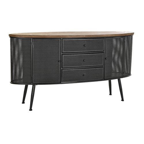 Pegane Commode, meuble de rangement en bois de sapin marron et métal noir - Longueur 145 x Profondeur 45  x hauteur 76 cm