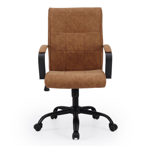 Sièges et fauteuils de bureau Pegane Fauteuil de bureau en simili-cuir coloris camel / noir - Largeur 66 x Profondeur 66 x hauteur 93 - 107 cm