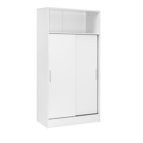 Pegane - Armoire / placard de rangement de 2 portes coulissantes et 4 étagères coloris blanc - longueur 82 x profondeur 38 x hauteur 157 cm Pegane  - Armoire