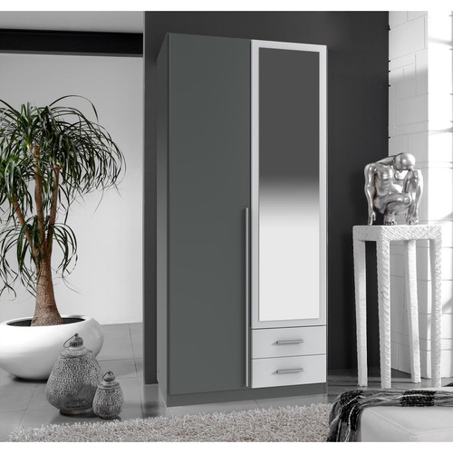 Pegane - Armoire placard meuble de rangement coloris graphite/gris clair - Longueur 91 x Hauteur 197 x Profondeur 58 cm Pegane - Coffre rangement en bois Maison