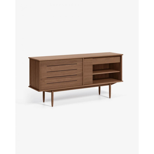 Pegane - Buffet meuble de rangement coloris naturel en bois plaqué de noyer - longueur 180 x profondeur 45 x hauteur 83 cm Pegane  - Buffet noyer