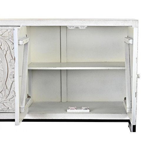 Commode Buffet meuble de rangement en bois de manguier coloris blanc et métal noir - Longueur 150 x Hauteur 80 x Profondeur 38 cm