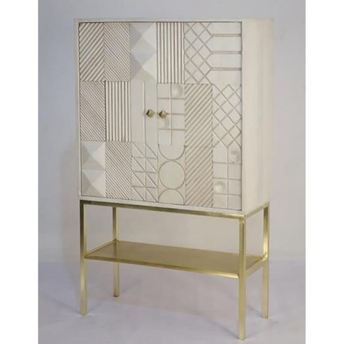 Pegane - Buffet meuble de rangement en bois de manguier et métal coloris doré - Longueur 91 x Hauteur 152 x Profondeur 44 cm Pegane  - Maison Doree
