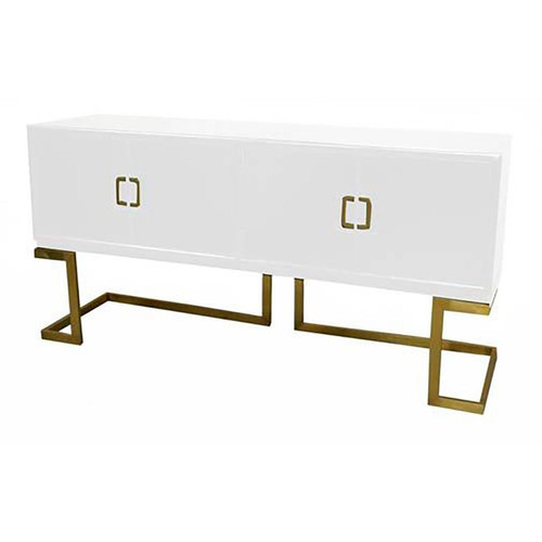 Pegane - Buffet meuble de rangement en peuplier et métal coloris blanc - Longueur 180 x Hauteur 90 x Profondeur 50 cm Pegane  - Buffet 180 cm