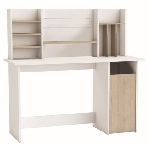 Pegane - Bureau / meuble bureau coloris chêne brosse/blanc mat - 134,8 x 73,7 x 50,1 cm Pegane  - Bureau laque blanc Bureaux