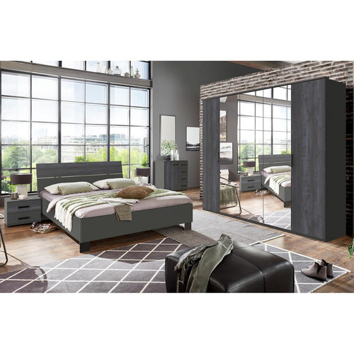Chambre complète Pegane Chambre à coucher complète adulte (lit 160 x 200cm + 2 chevets + armoire + commode) coloris gris foncé