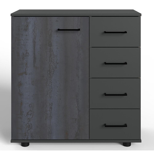 Pegane - Commode meuble de rangement coloris gris foncé - Longueur 81 x Hauteur 83 x Profondeur 41 cm Pegane  - Chambre Gris métallisé