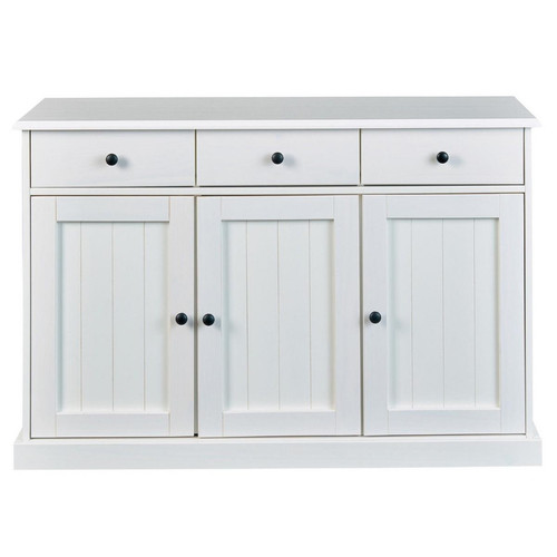 Pegane - Enfilade 3 portes 3 tiroirs en bois massif laqué blanc - Dim : L131 x H86 x P45 cm - Enfilade Buffets, chiffonniers