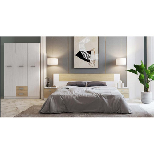 Pegane - Ensemble chambre à coucher, tête de lit + table de chevet + armoire coloris andersen, puccini Pegane  - Armoire lit escamotable