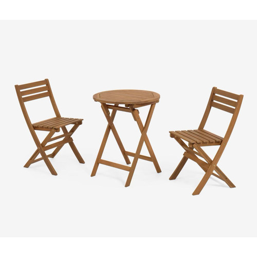 Pegane - Ensemble de table et 2 chaises pliantes de jardin en bois massif d'acacia Pegane  - Salon de jardin résine tressée gris Mobilier de jardin