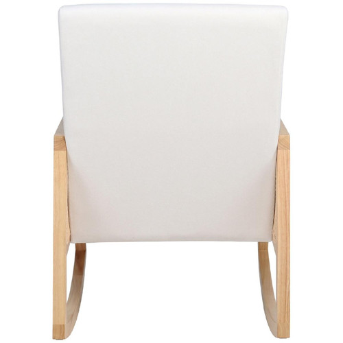 Fauteuils Fauteuil à bascule, chaise berçante rembourrée en microfibre crème/bois naturel - Longueur 82 x Profondeur 65 x Hauteur 98 cm