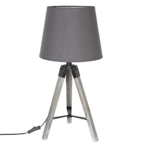 Pegane - Lampe de table en polyester et Bois coloris Gris - Dim : H56 x D28 cm Pegane  - Luminaires