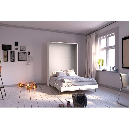 Pegane Lit escamotable vertical coloris blanc - Longueur 152 x Hauteur 213 x Profondeur 43-217 cm