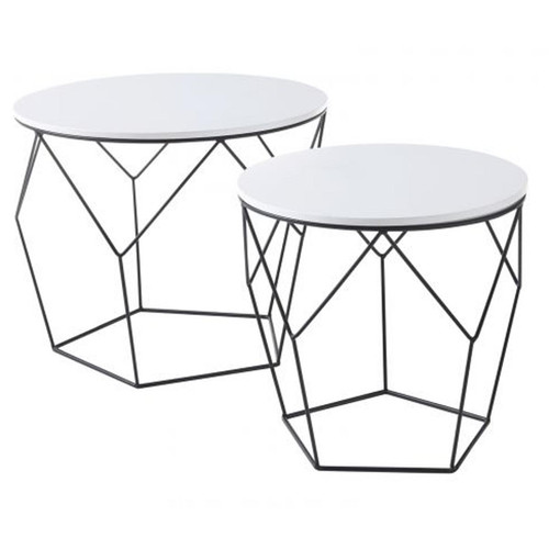 Pegane - Lot de 2 tables d'appoint en bois et métal coloris blanc mat Pegane  - Table blanc mat
