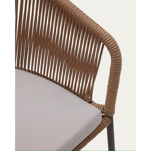 Pegane Lot de 4 chaises en corde beige et pieds en acier galvanisé noir  - longueur 56 x profondeur 55 x hauteur  79  cm