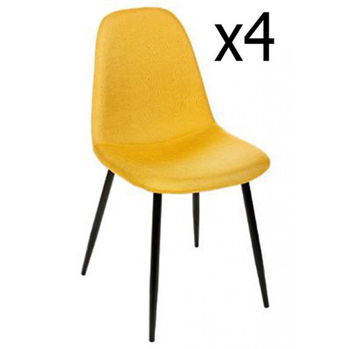 Pegane - Lot de 4 chaises en jaune et pieds métal noir - L45 cm Pegane  - Salon, salle à manger