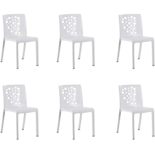 Pegane - Lot de 6 chaises de jardin empilables en résine coloris blanc - Longueur 48 x Profondeur 54 x Hauteur 81 cm - Chaises de jardin