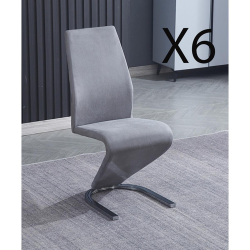 Chaises Pegane Lot de 6 chaises de salle à manger en jarama coloris gris avec pieds coloris chromé - Longueur 54 x profondeur 64 x hauteur 100 cm