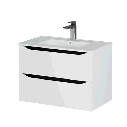 meuble bas salle de bain Pegane Meuble de salle de bain 2 tiroirs en mélamine coloris blanc brillant - Longueur 81 x profondeur 46 x Hauteur 57 cm