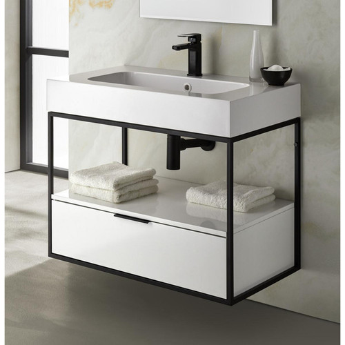 Pegane - Meuble de salle de bain avec 1 tiroir suspendu blanc brillant avec plan moulé - Longueur 60 x Hauteur 54 x Profondeur 46 cm Pegane  - meuble bas salle de bain
