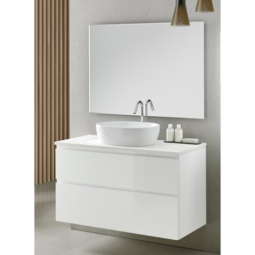 Pegane - Meuble de salle de bain avec 2 tiroirs suspendus avec plan Marbre Blanc + vasque à poser + miroir - Longueur 100 x Hauteur 56 x Profondeur 46 cm Pegane  - Vasque 100 cm