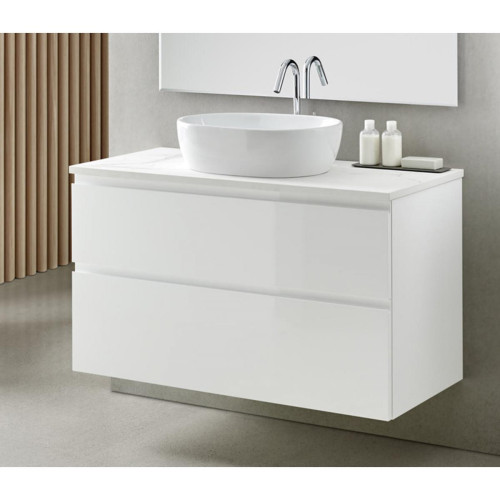 Pegane - Meuble de salle de bain avec 2 tiroirs suspendus avec plan Marbre Blanc + vasque à poser - Longueur 60 x Hauteur 56 x Profondeur 46 cm - meuble haut salle de bain