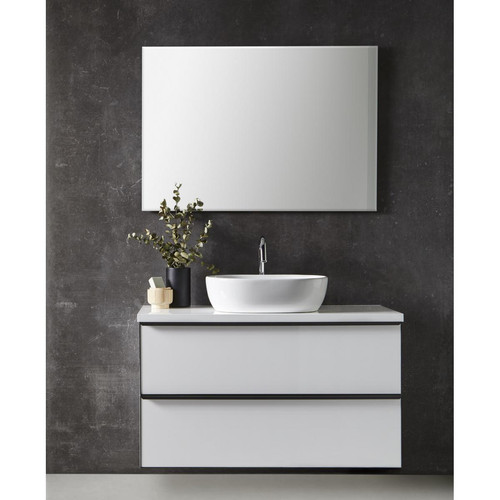 Pegane - Meuble de salle de bain avec 2 tiroirs suspendus Blanc brillant + vasque à poser + miroir - Longueur 60 x Hauteur 50 x Profondeur 46,5 cm Pegane  - Meuble salle de bain vasque largeur 50 cm