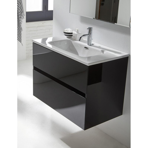 meuble bas salle de bain Pegane Meuble de salle de bain coloris noir avec vasque moulée en céramique - Longueur 100 x Profondeur 46 x Hauteur 56 cm