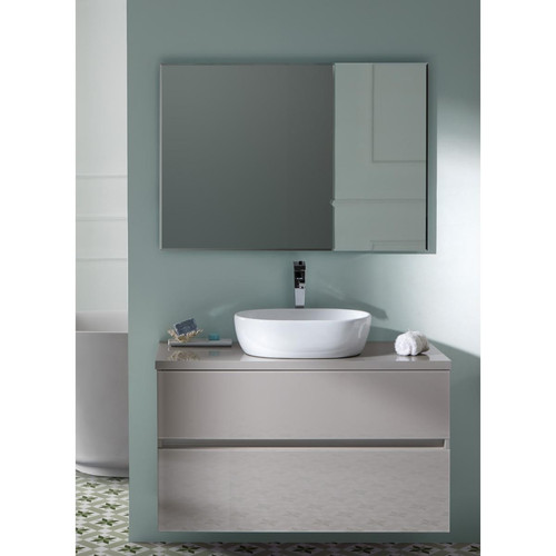 Pegane - Meuble de salle de bain coloris taupe avec vasque à poser en céramique + miroir - Longueur 100 x Profondeur 46 x Hauteur 56 cm Pegane  - Vasque 100 cm