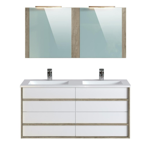 Pegane - Meuble de salle de bain en mélamine coloris chêne / blanc - Longueur 122 x profondeur 46 x Hauteur 58 cm Pegane  - Meubles haut salle de bain