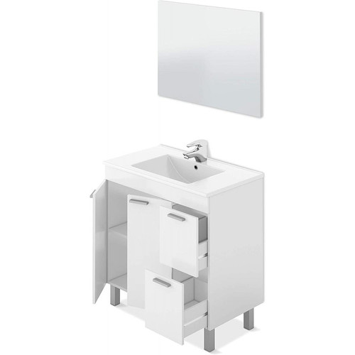 Pegane - Meuble salle de bain Sous-Vasque + 1 Miroir, coloris blanc brillant - Longueur 80 x Hauteur 80 x Profondeur 45 cm Pegane  - Salle de bain, toilettes Pegane