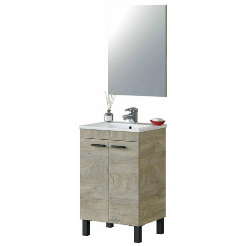 Pegane - Meuble salle de bain Sous-Vasque 50 cm + Miroir coloris Alaska chêne à nœuds - Longueur 50 x Hauteur 80 x Profondeur 40 cm Pegane  - Salle de bain, toilettes