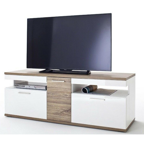Pegane - Meuble TV coloris blanc brillant et chêne sterling - Longueur 150 x Hauteur 55 x Profondeur 50 cm Pegane  - Meuble tv haut