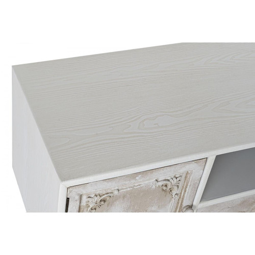 Pegane Meuble TV en bois blanc avec 2 tiroirs et 2 portes - Largeur 136 x Hauteur 52 x Profondeur 40,5cm