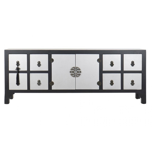 Pegane - Meuble TV en bois noir avec 8 tiroirs et 2 portes - Largeur 130 x Hauteur 51 x Profondeur 24cm Pegane  - Meuble étagère Salon, salle à manger